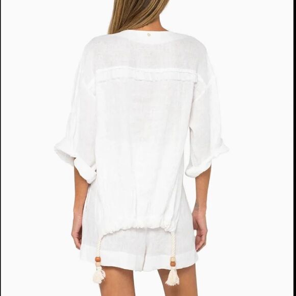 NWT Just Be Queen Thea Hoodie Top Linen Oyster White Small - Picture 6 of 14